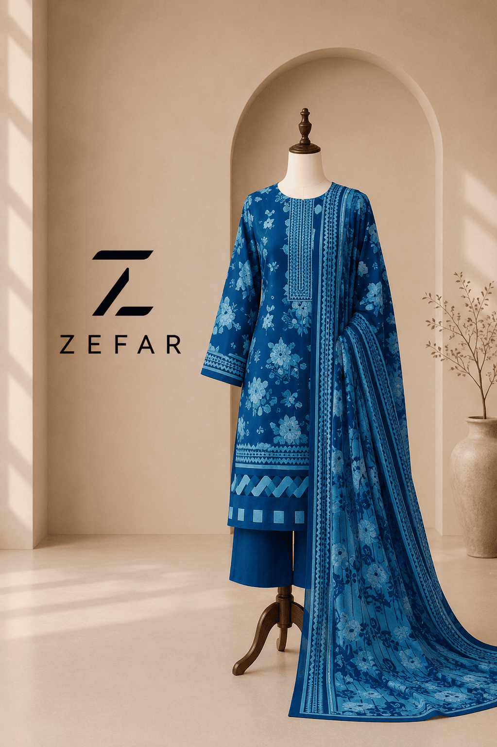 Bin Naeem Platinum 3PC Printed Lawn Suit – Original
